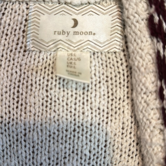 Long open front cardigan burgundy/gray/cream print with tassels - Picture 4 of 4